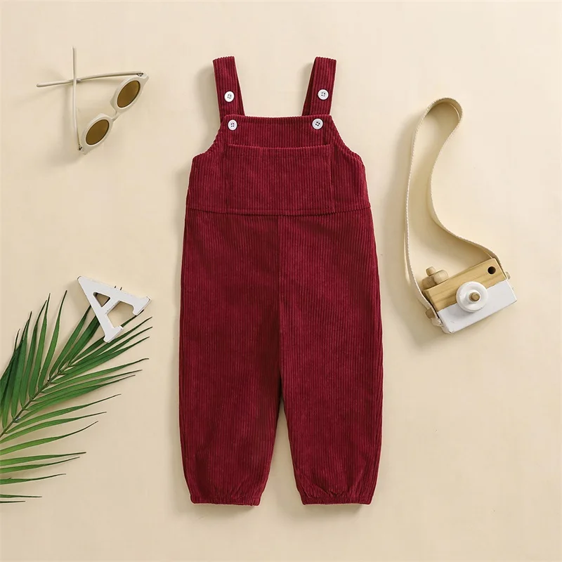 

Suefunskry Little Girls Boy Corduroy Overalls Jumpsuit Solid Color Sleeveless Square Neck Full Length Romper