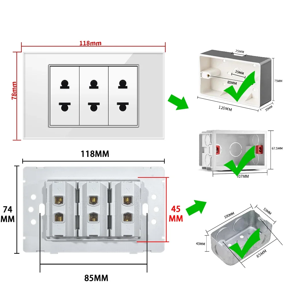 Delefu US/Tania/UE standardowe gniazdo ścienne 118x74mm, biały panel ze szkła hartowanego gniazdo ładowania USB C, 15A włącznik światła ściennego, 5