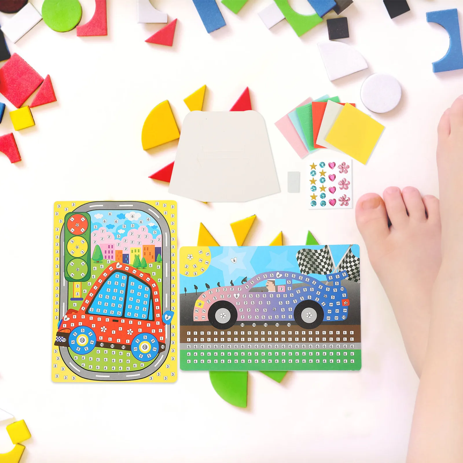 2Sets Sticky Picture Mosaic Puzzle for Kids Digital Annotation Easy Cartoon Design Children DIY Craft Art Activity