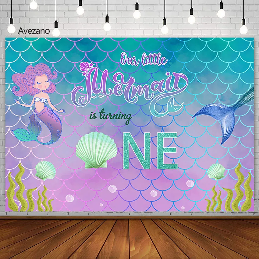 

Avezano Mermaid Photography Background Under The Sea Shell Coral Girl 1st Birthday Party Banner Decor Backdrops For Photo Studio