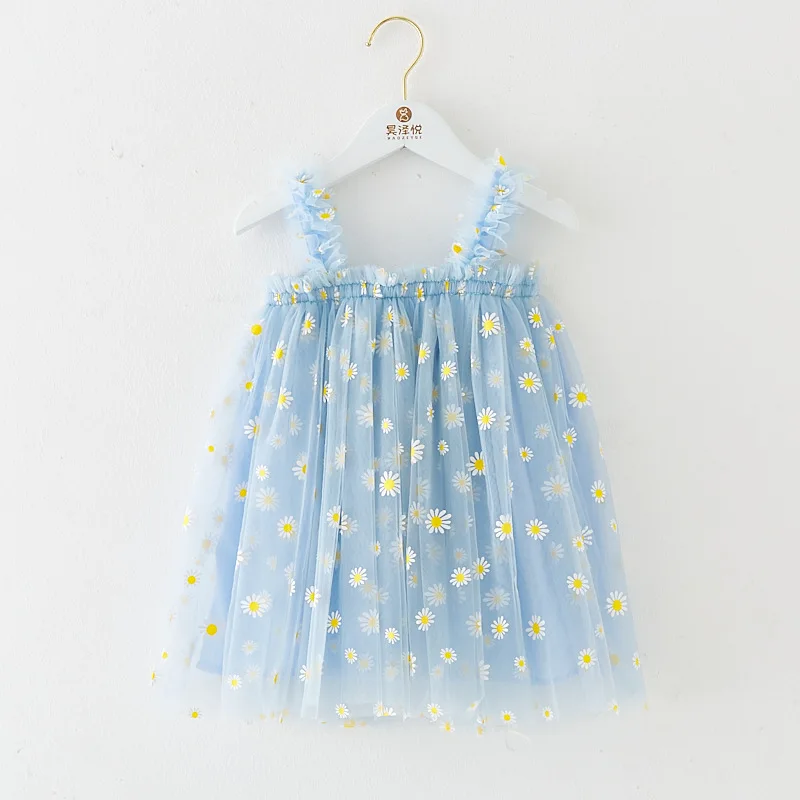 LZH Children Girls Floral Beach Dress Summer Baby Suspenders Daisy Princess Dress Infant Embroidery Sweet Tulle Dress 0-6 Years