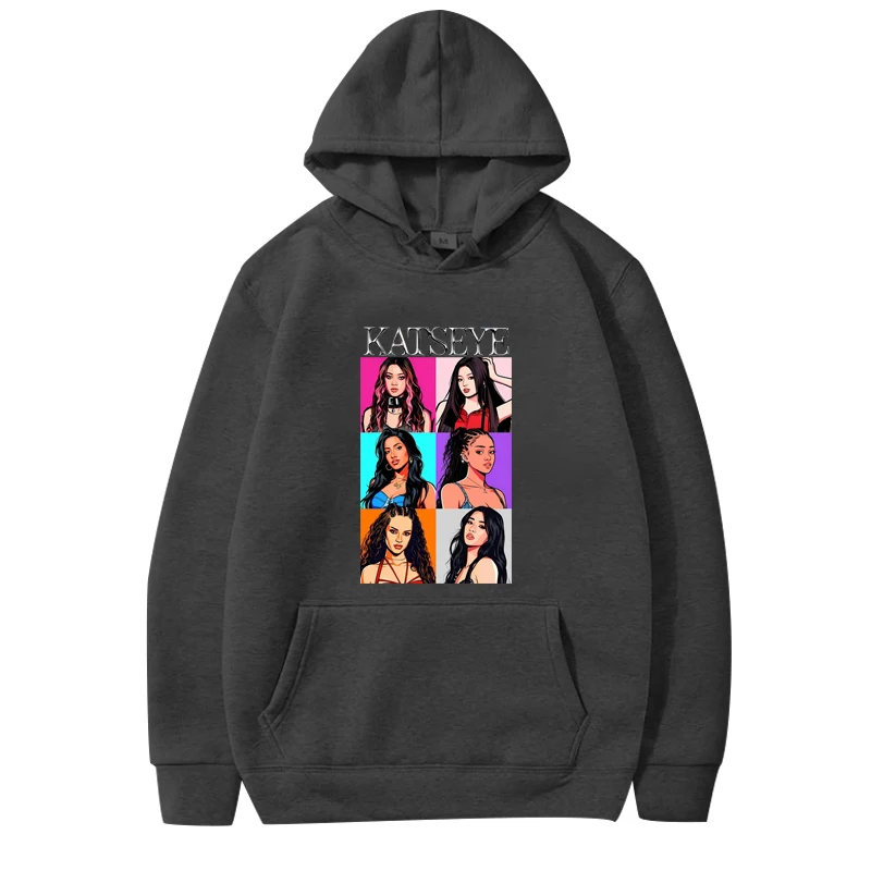 سويت شيرت كلاسيكي بقلنسوة للرجال والنساء من Katseye عتيق بأكمام طويلة مع رسومات مطبوعة بقلنسوة كبيرة الحجم للجنسين