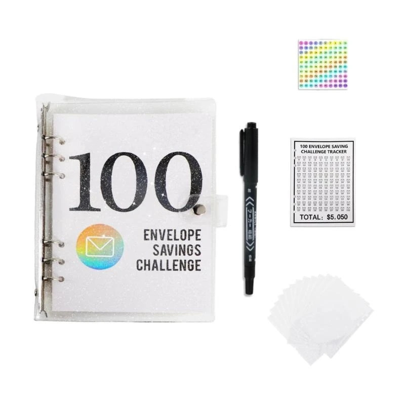 W89C Refillable Budget Binder Planner with Cash Envelopes & 1-100 Numbered Stickers