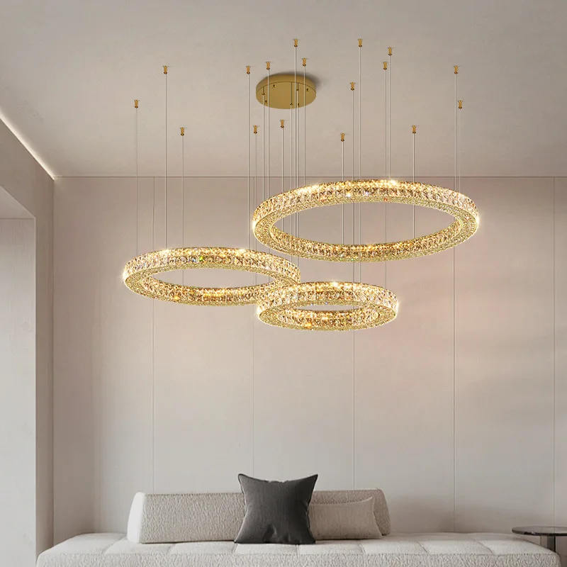 Designer Living Room Pendant Light Luxury Style 2025 New High-end Atmospheric Circular Crystal Pendant Light Living Room Main Li