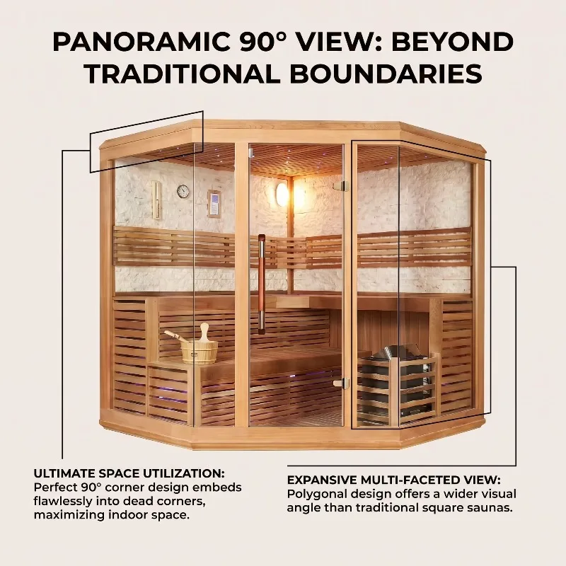 FL 250cm Corner Hybrid Electric Sauna Canadian Hemlock Traditional Infrared ETL FSC Certified Eco-Friendly Prefab Gym