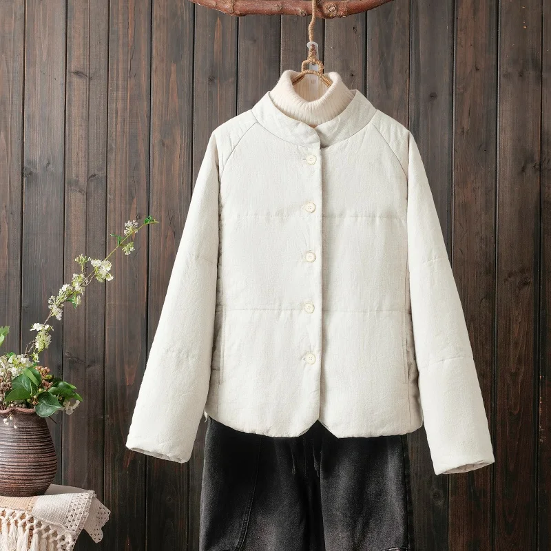 Autunno Inverno Cotone Lino Jaet Leggero ort Collo alto Bottone singolo Cappotto lungo artistico antivento Sve