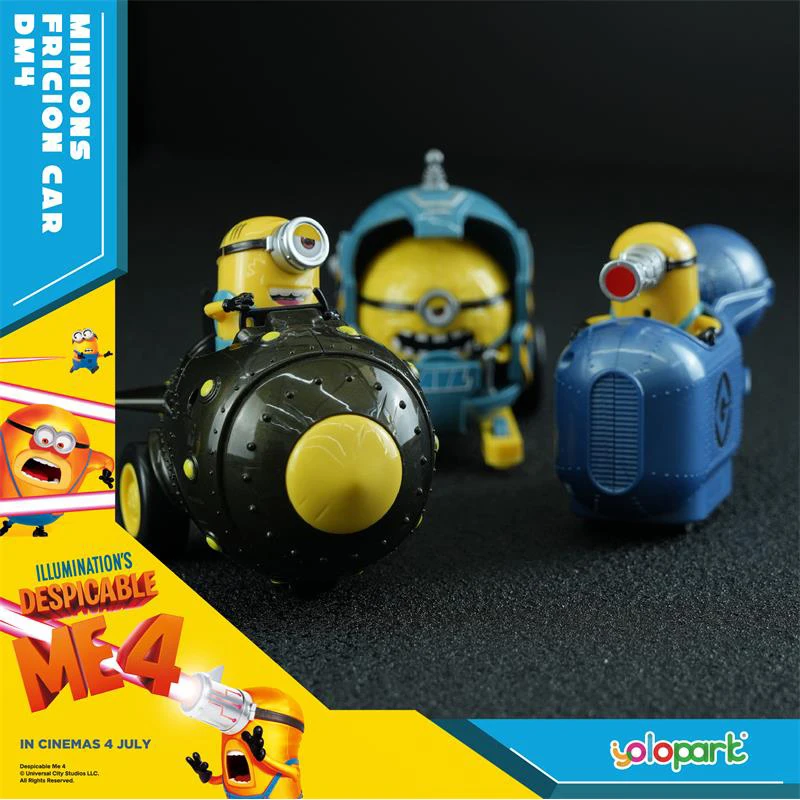 Despicable Me 4 Minions Action Figure para Crianças, Modelo Genuíno de PVC, Brinquedo Colecionável, Brinquedo Inercial Quente Do Carro, Presentes de