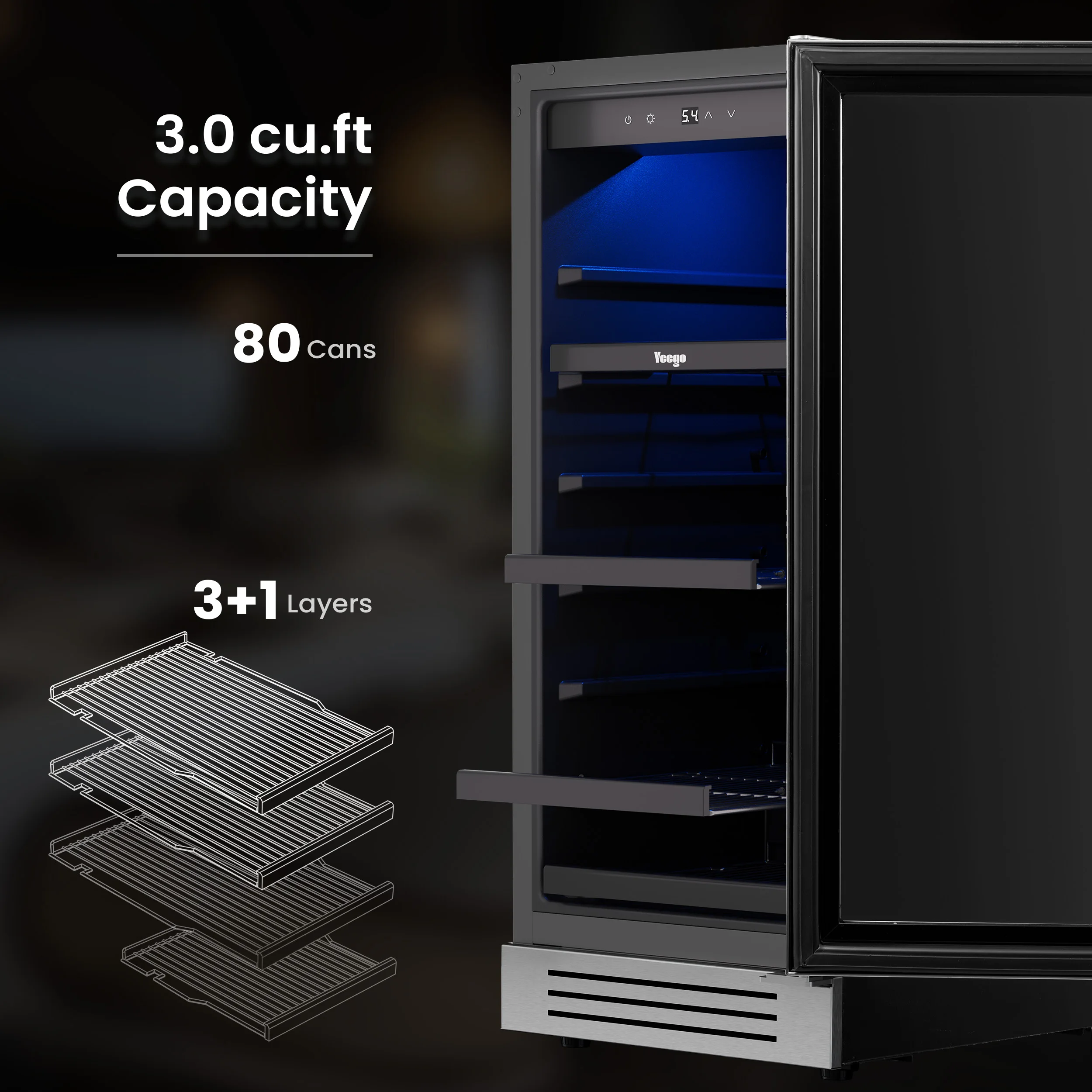 Холодильник для вина и напитков Yeego 85 л — универсальный компрессорный холодильник и холодильник на 80 банок с регулируемой температурой и функцией блокировки