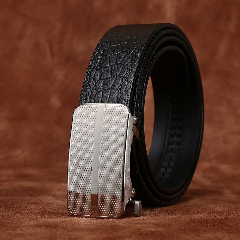 

3.4cm Trend Crocodile Pattern Stainless Steel Automatic Buckle Belt Men Genuine Leather Top Layer Cowhide Business Formal Belt