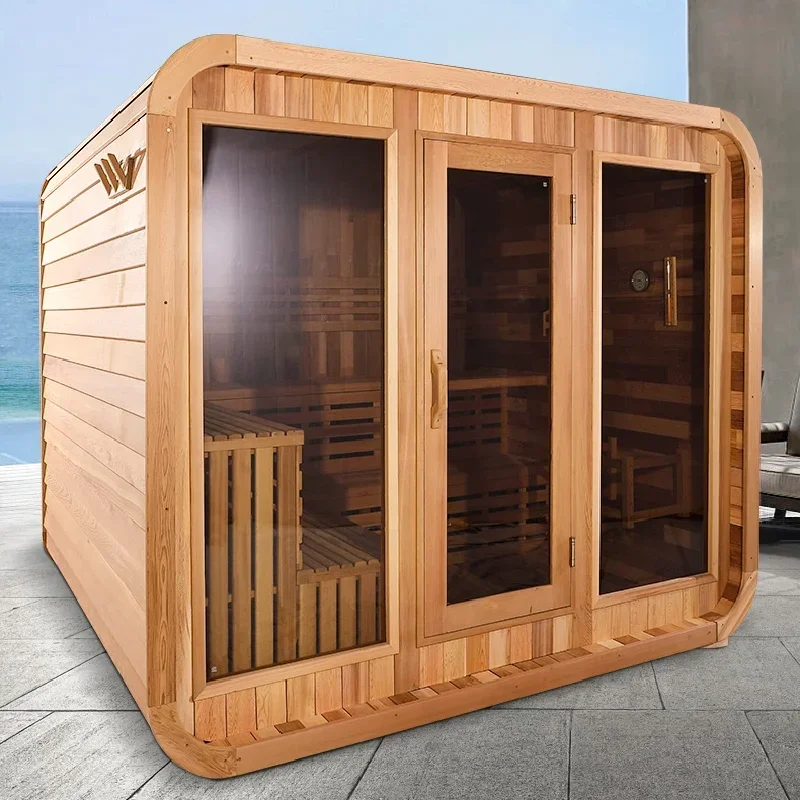 Traditional Steam Sauna, Electric stove, 4 Person Red Cedar / Hemlock Outdoor Cube Sauna