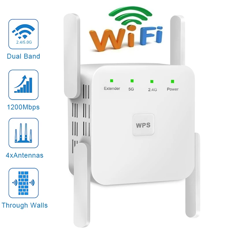 5G WiFi Repeater Wifi Amplifier Signal Wifi Extender Network Wi fi Booster 1200Mbps Long Range Wireless Wi-fi Repeater