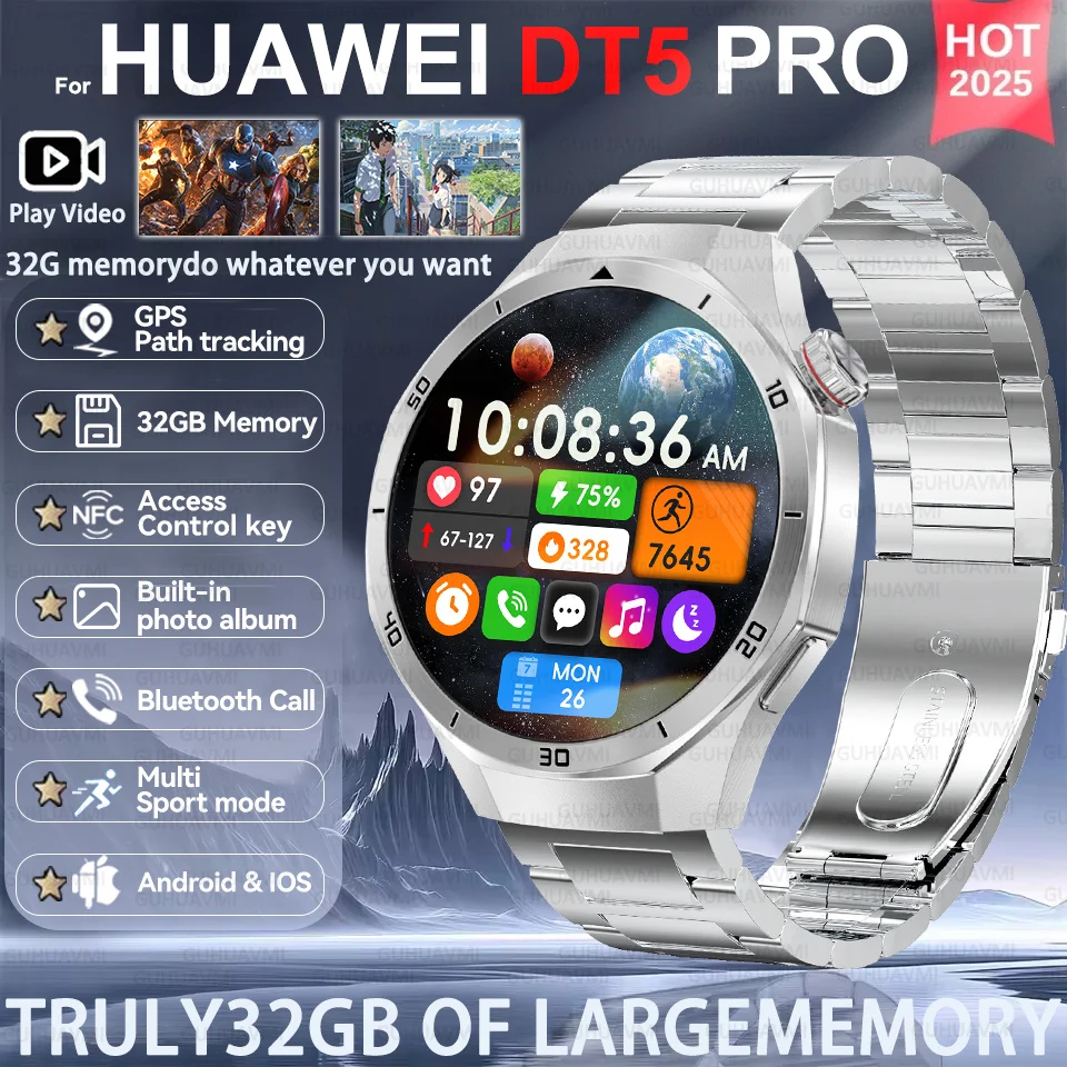 

2025 Новый для Huawei GT5 Super Смарт-браслет для мужчин 32 ГБ ОЗУ GPS-трекер AMOLED HD Экран Bluetooth Вызов Сердечный ритм Смарт-часы