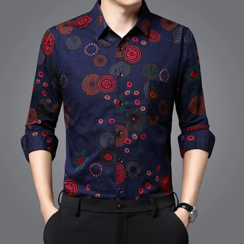 Men's Long-sleeved Autumn New Printed Shirts, Luxury Shirts for Stage, Parties, and Performances.Casual Leisure Top