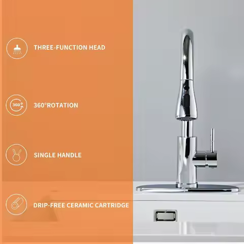 Kitchen Faucet with Pull Down Sprayer Chrome, High Arc Single Handle Sink Deck Plate