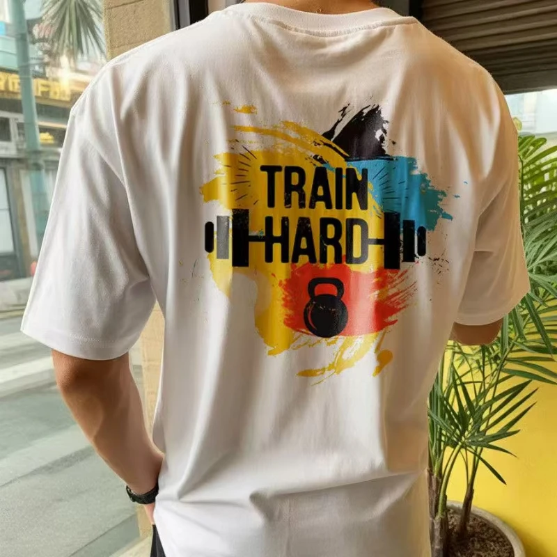 

2025 Summer and Autumn fitness training printed T-shirt loose and casual short-sleeved men's and women's sports top