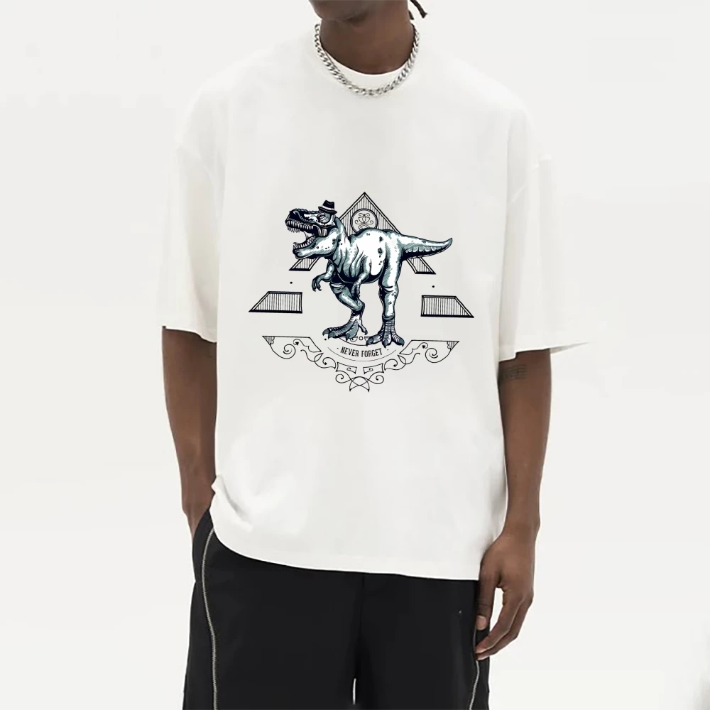 رجل الصيف الملابس القطنية تي شيرت رجل الشارع ارتداء طباعة المحملة ديناصور الجرافيك تيز جولة الرقبة قصيرة الأكمام