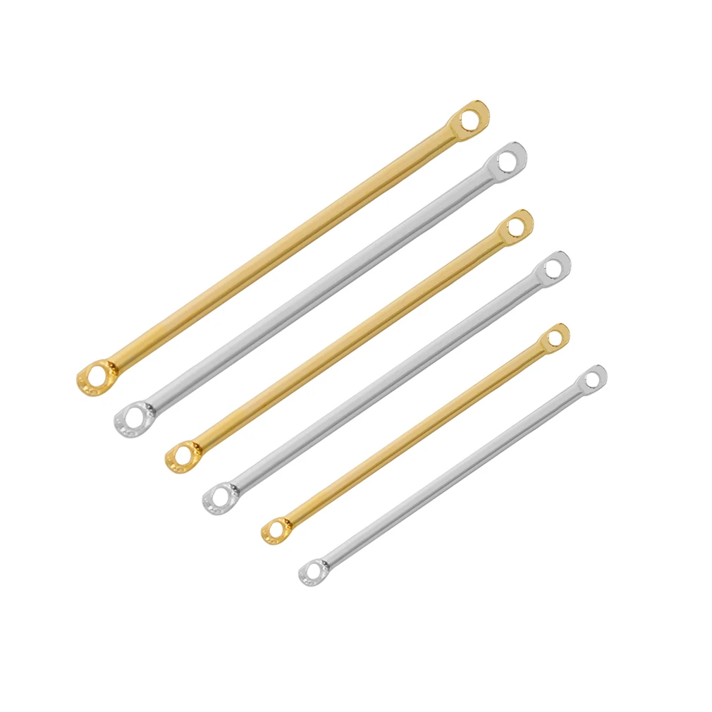 SAUVOO 100pcs 25 30 35mm Iron Earring Connector Rod Charms Bar Links 2 Holes Stick Strip Gold Rhodium For Jewelry Making Finding