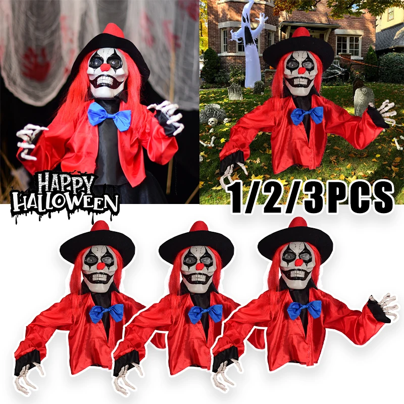 

Sound Activated Glowing Clown Animatronic Ground Stake Halloween Yard Decor Scary Motion Sensor Light Up Haunt Tech