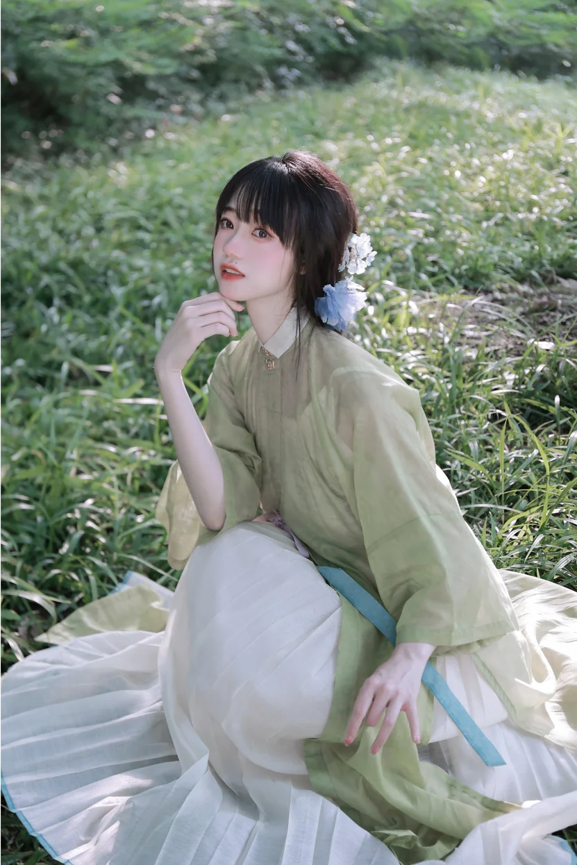 

Шелковая миди-рубашка L Fengzhizhai из смесового шелка с воротником, однотонная, в стиле Ханьфу, из углеродного волокна и бамбукового шелка, летняя