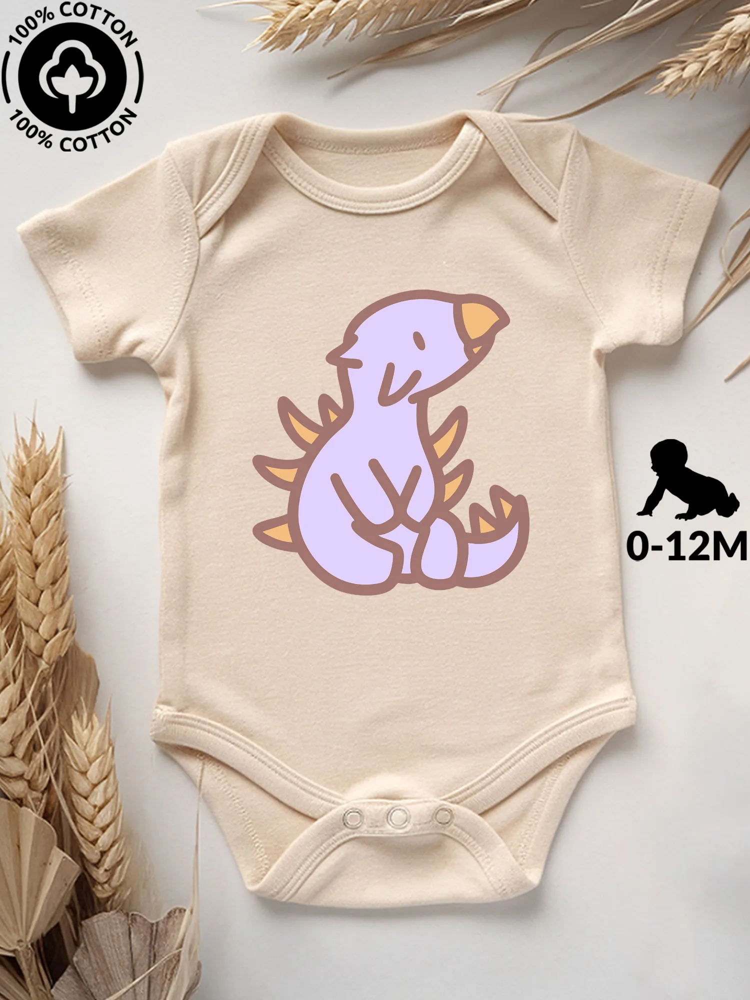 

Фиолетовый комбинезон-боди унисекс для малышей из 100% хлопка, мягкий, всесезонный, бежевый, для ползания, 190 г/м²