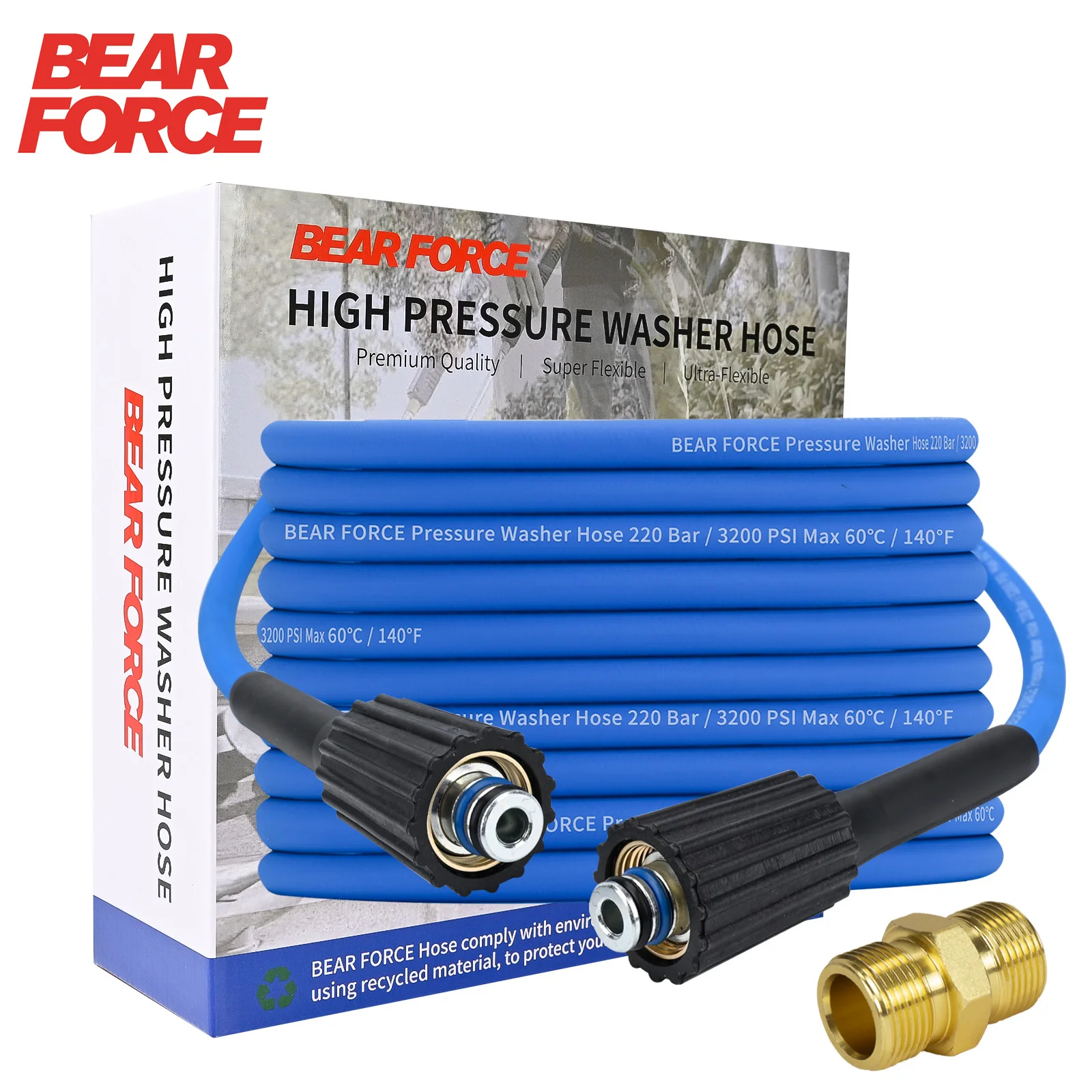 

Супергибкий шланг для мойки высокого давления, 10 м, 3200 фунтов на квадратный дюйм, устойчивый к ударам шланг для мойки мощности, 1/4 дюйма, удлинительный шланг для автомойки, M22-контактный, 14/15