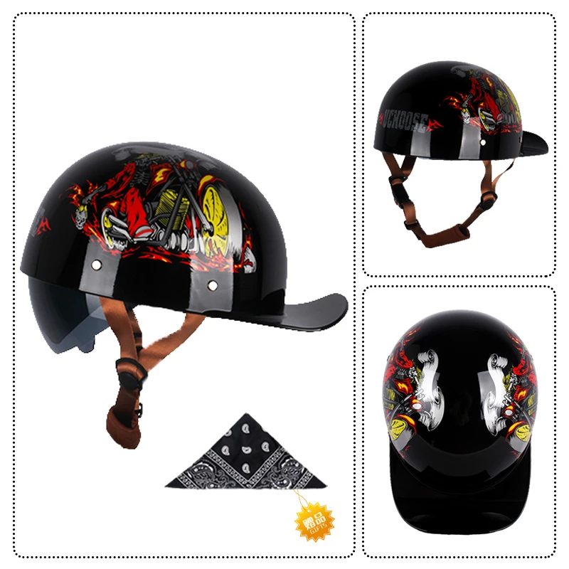 Uchoose Summer Motorcycle Casque DS Baseball Cap Helmet Retro Helmets Vintage Open Face Scooter Cruiser Chopper Gangster