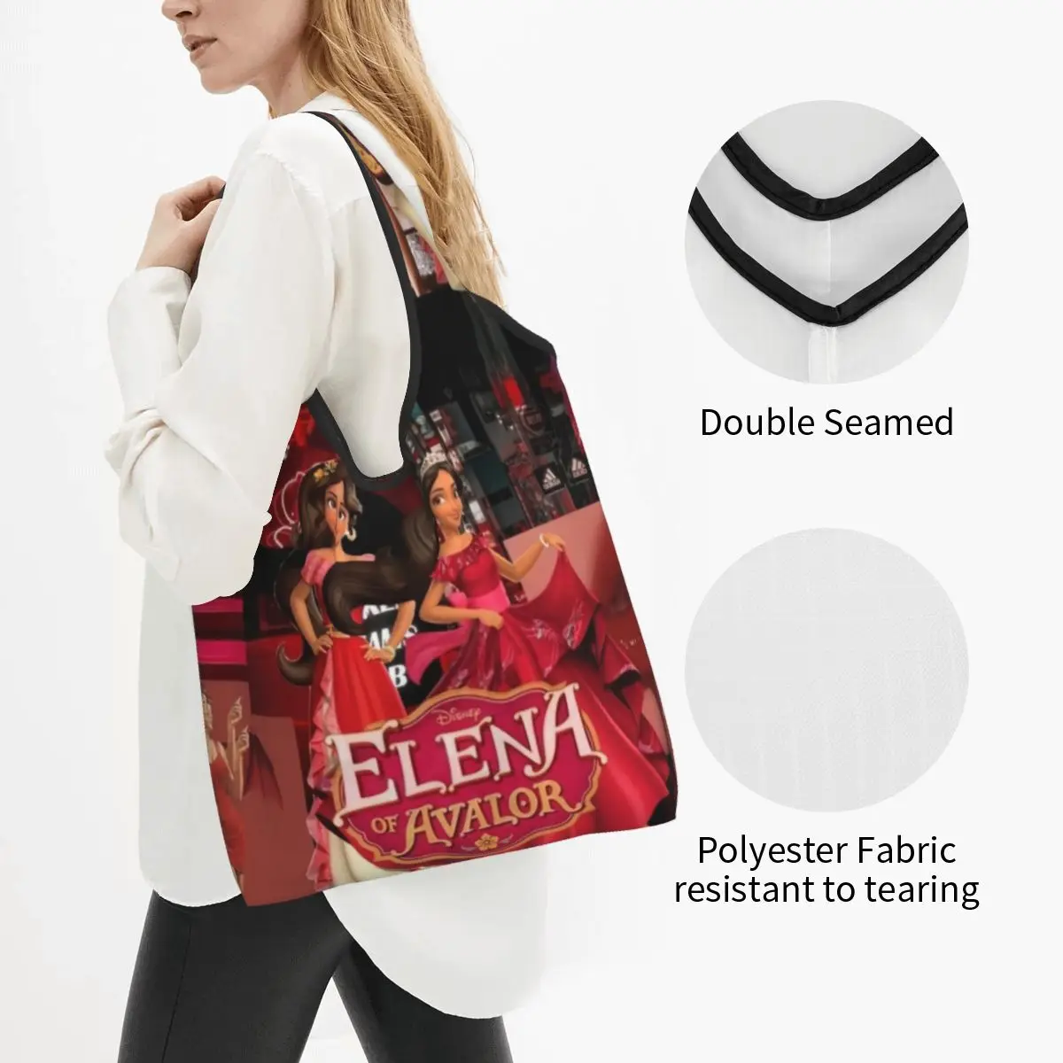 Custom Reusable Disney Elena Of Avalor Anime Shopping Bag Women Tote Bag Portable Inspirational Adventure Grocery Shopper Bags