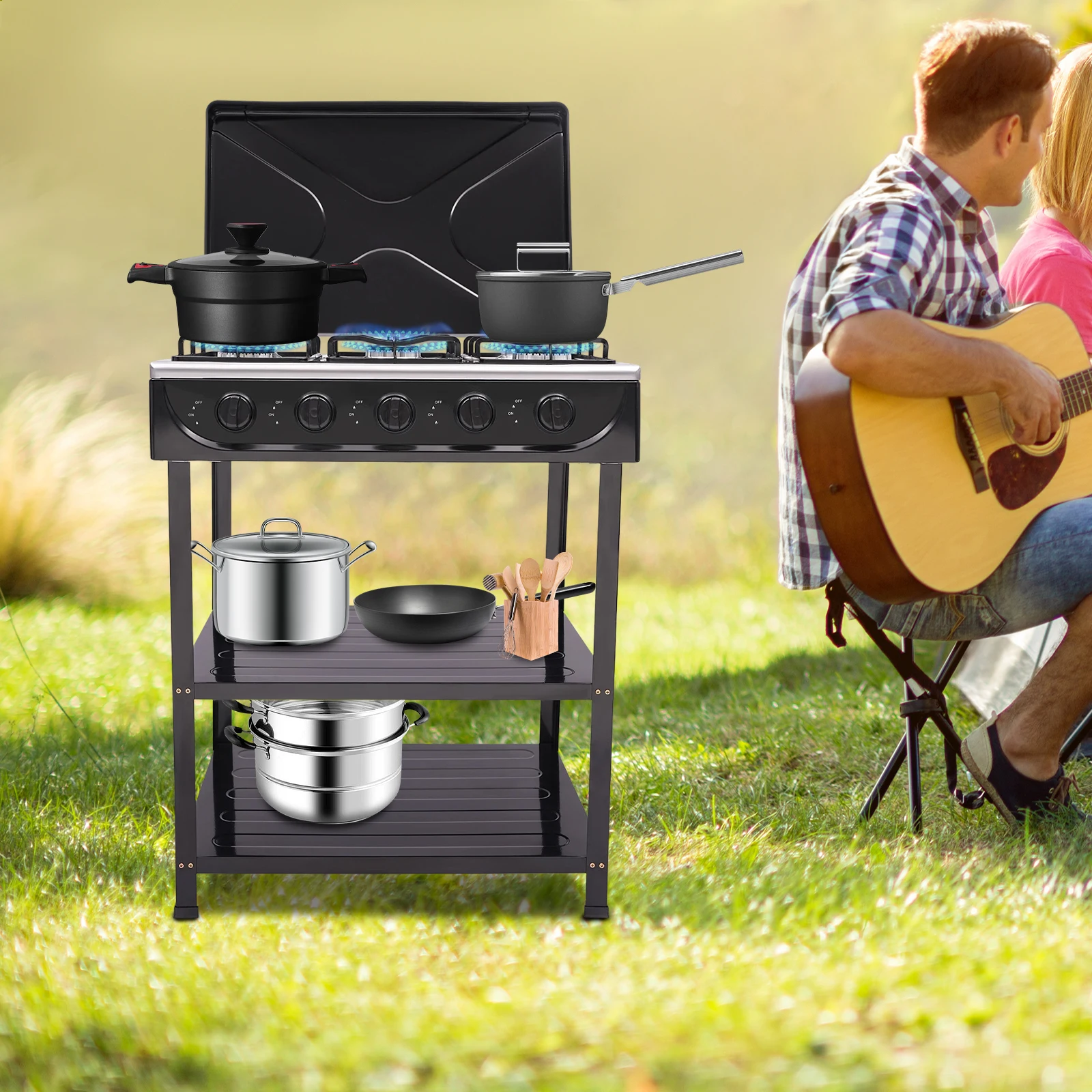 

25.2 * 17.52 * 6.5 Inch Natural Gas Stove with 5 Burners, Portable Rectangular Natural Gas Stove for Camping, Fishing, Rv Travel