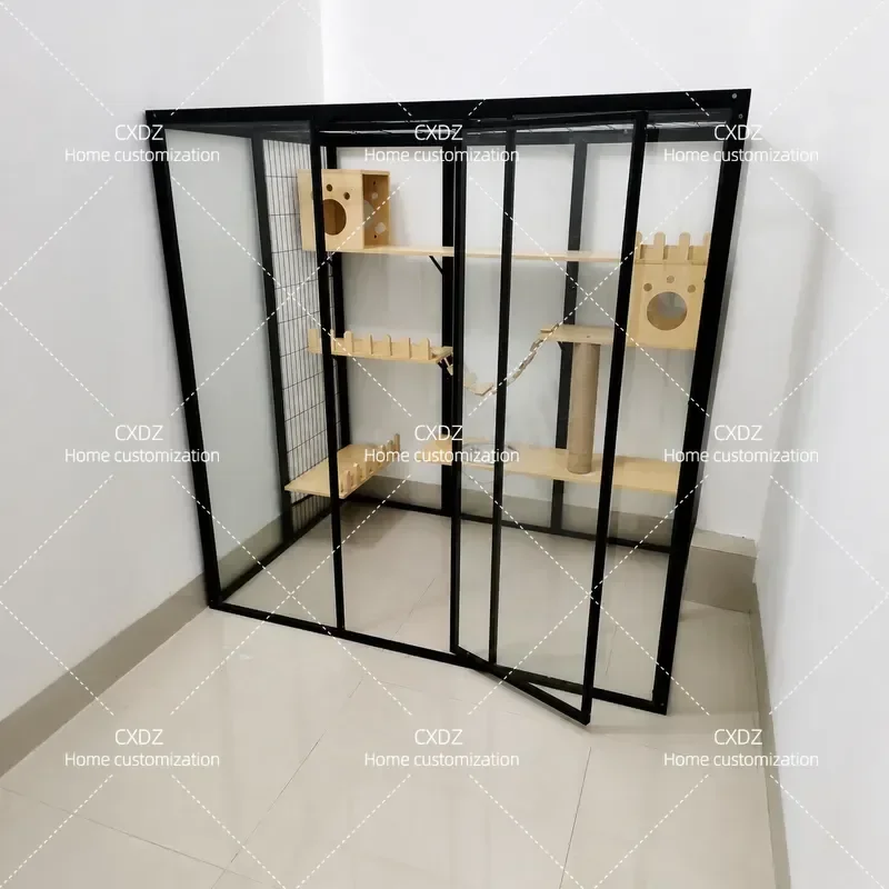 Panoramic Glass Cat Villa Large Indoor Cat House Luxury Cat Cage Cabinet Room for Household Pets