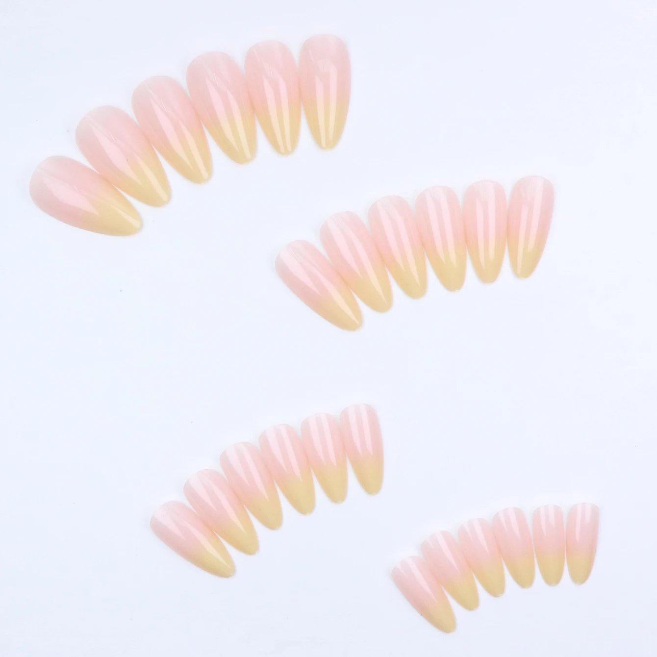 24 pezzi Migliora il tuo look con set di unghie finte con mandorla sfumata gialla 1 lima per unghie e 1 kit di adesivi per colla per unghie