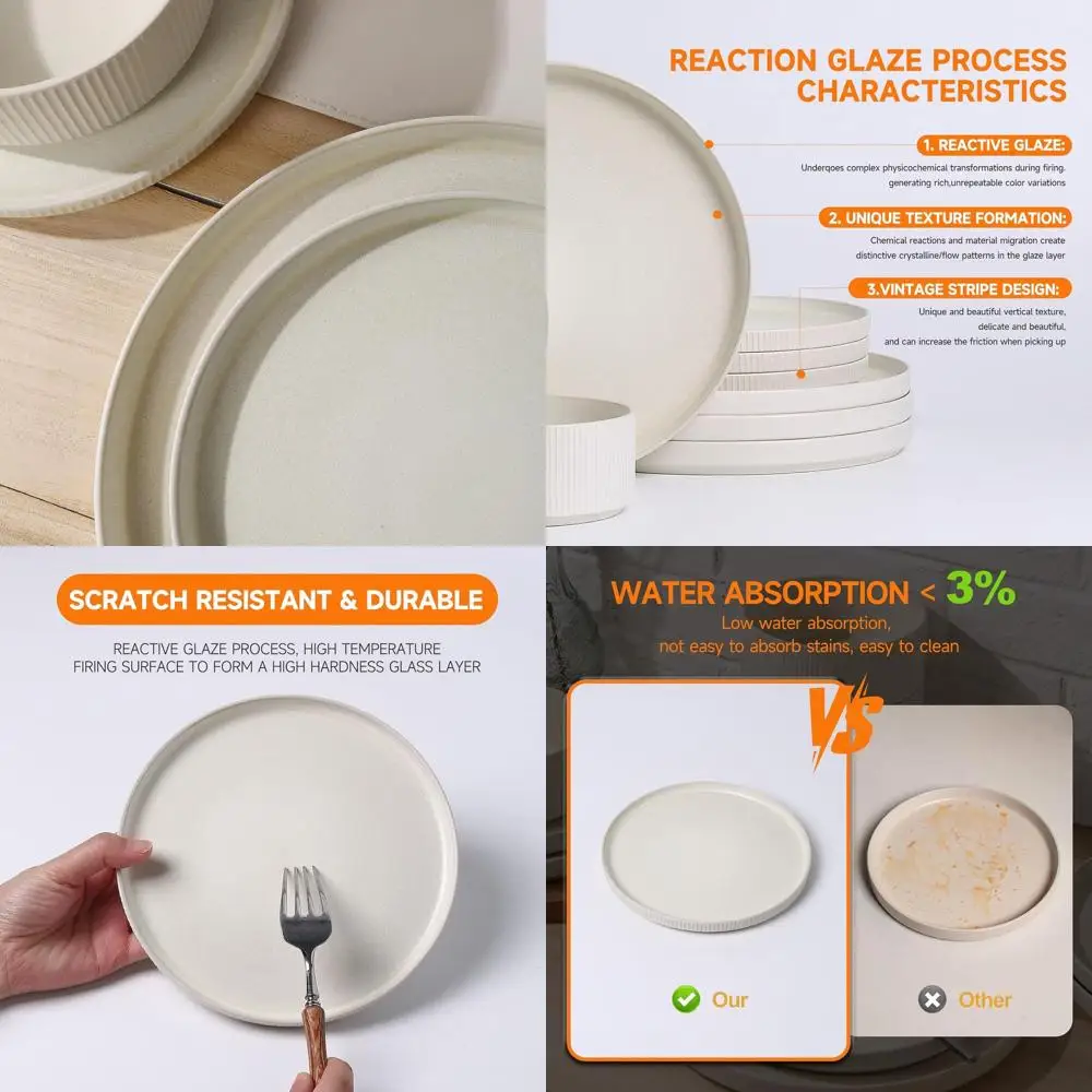 

Набор посуды из керамогранита на 4 персоны: 12 предметов, тарелки и миски с реактивной глазурью, матовый белый цвет, можно использовать в микроволновой печи и посудомоечной машине.