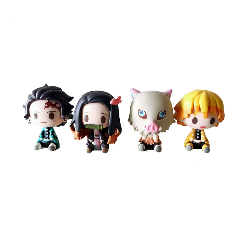 4 peças anime assassino do diabo q-versão nezuko tanjirou zenitsu inosuke mini boneca kawaii ação boneca pvc brinquedo