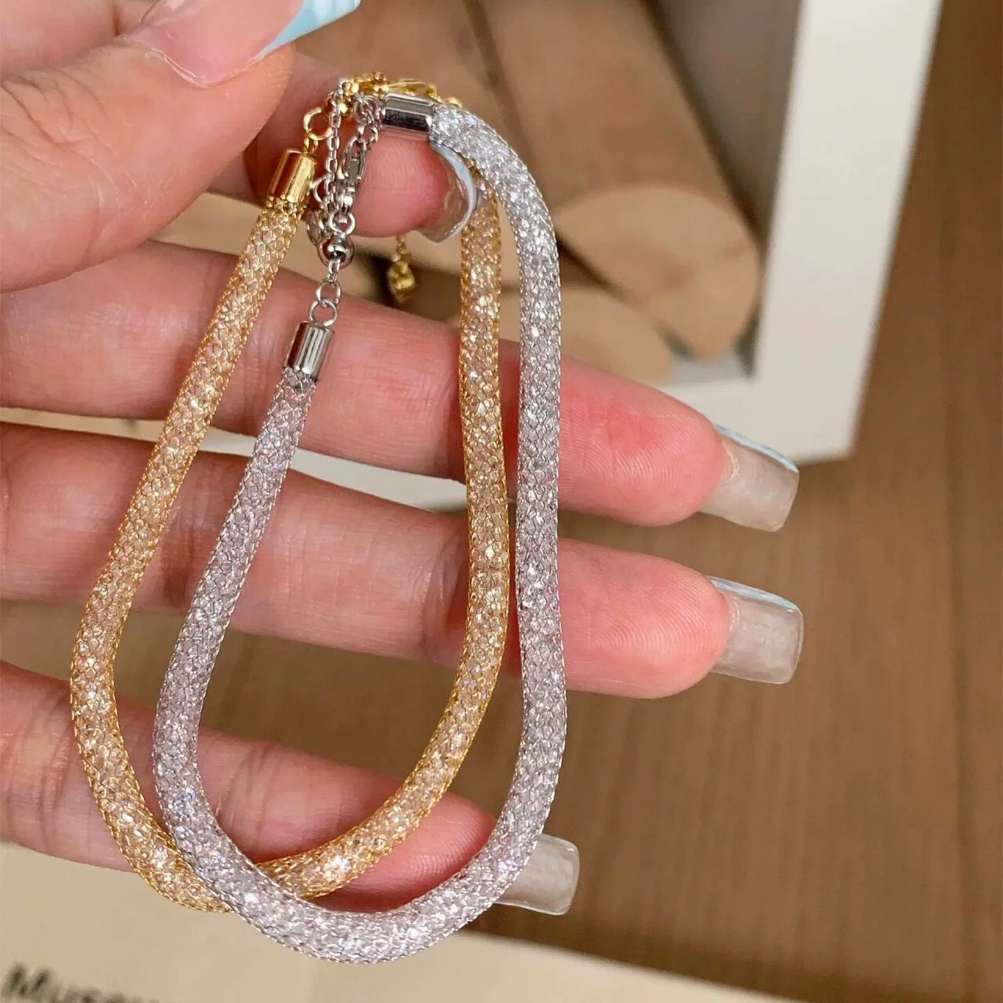 

S925 sterling silver women's bracelet gold-plated zircon round grid popular fashion jewelry party accessories