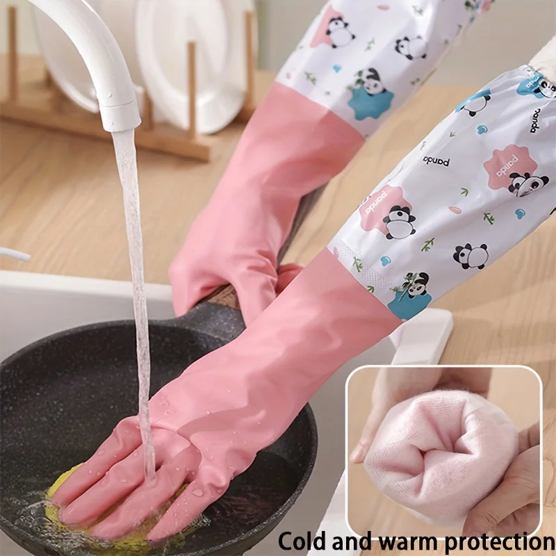 1 Pair, Cute Warm Dishwashing Gloves, Waterproof and Anti Slip Work Gloves, Durable Laundry Gloves, Cleaning Tools