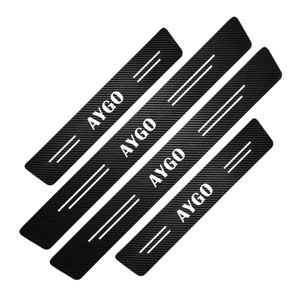 4pc Car Door Threshold Sill Protective Stickers For Toyota AYGO Logo 2016 2017 2018 2019 2020 2021 Trunk Bumper Guard Decals