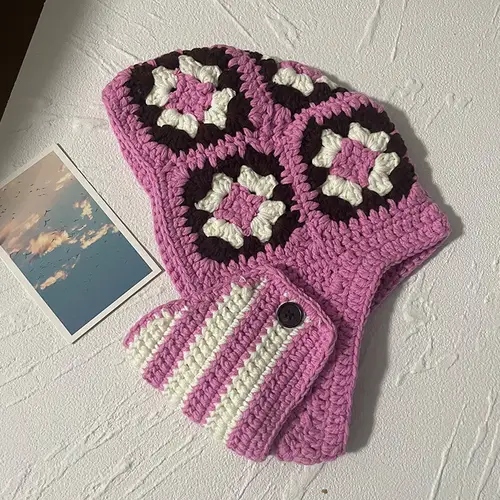 INS Korea Autumn Winter Flower Striped Y2K Balaclava Thief Hats For Women Men Mask One-piece Knitted Beanie Caps Gorras - Image 7