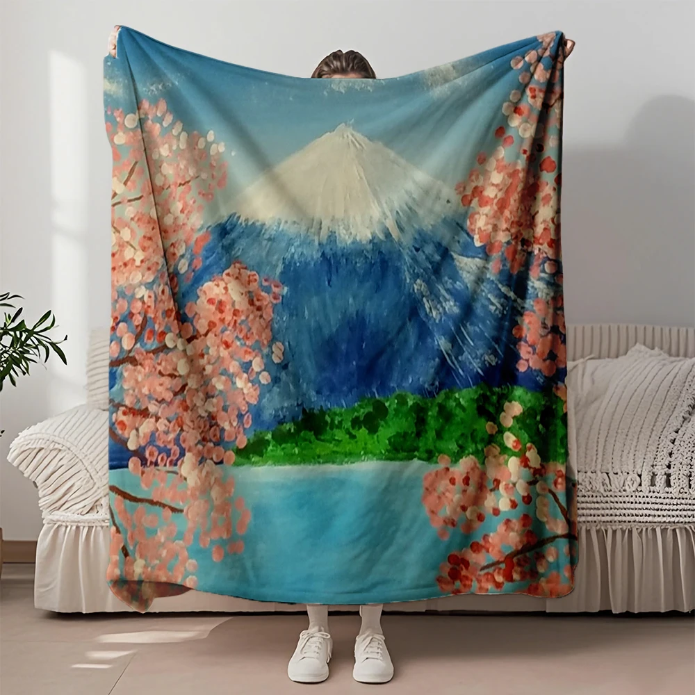 

Trendy Flannel Bed Blanket Fuji Large Format Vintage Floral Knit Throw Hotel-style Cover Ultra-soft Touch Wrinkle-resistant