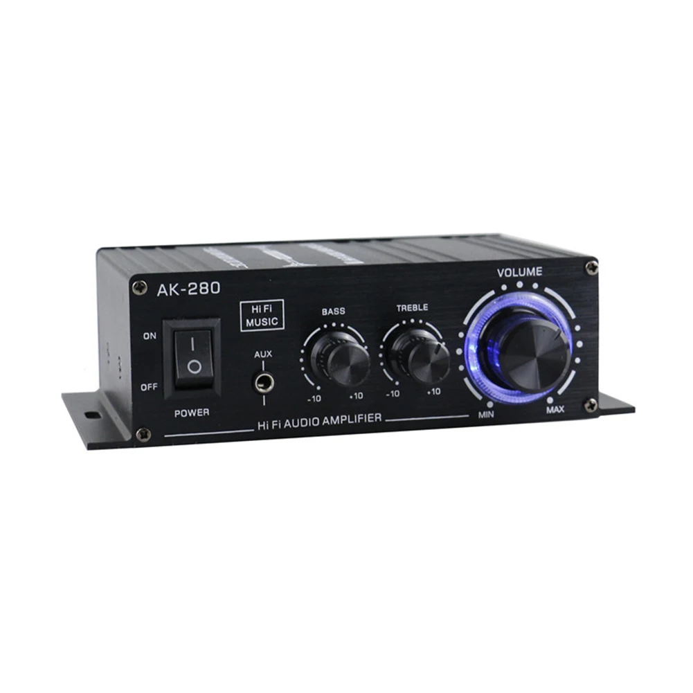 AK-280 Audio Power Amplifier HiFi Bass Stereo Power Amplifier 12V 40W+40W Dual Channel Music Player Home Theater RCA AUX Input