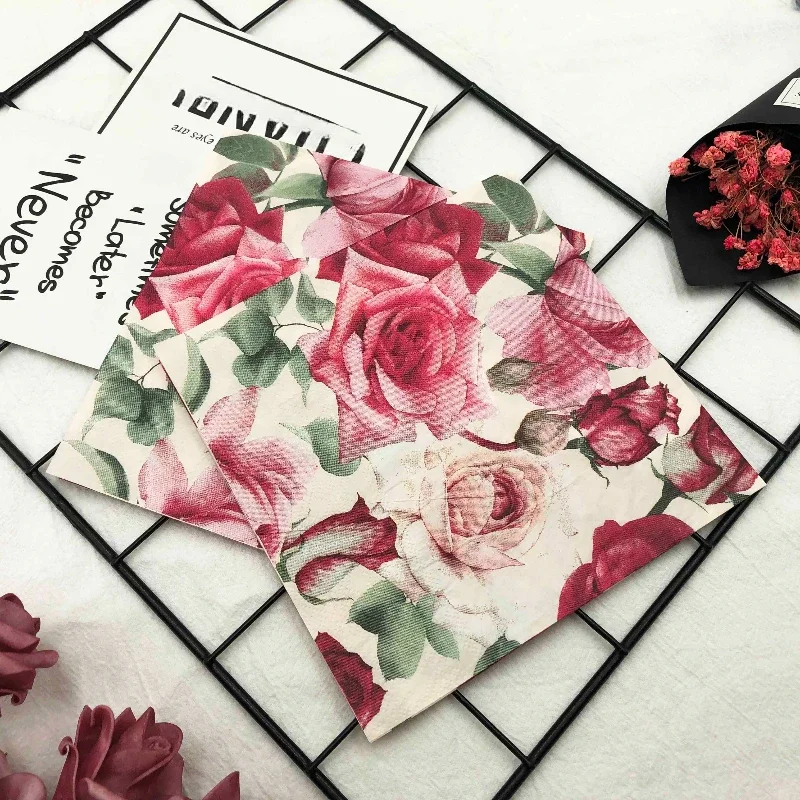 20pcs/Pac 33*33cm 2-Ply New Rose Colourful Printed Napkin Wedding Hotel Square Paper Napkin Placemat Butterfly Bone Bart Paper