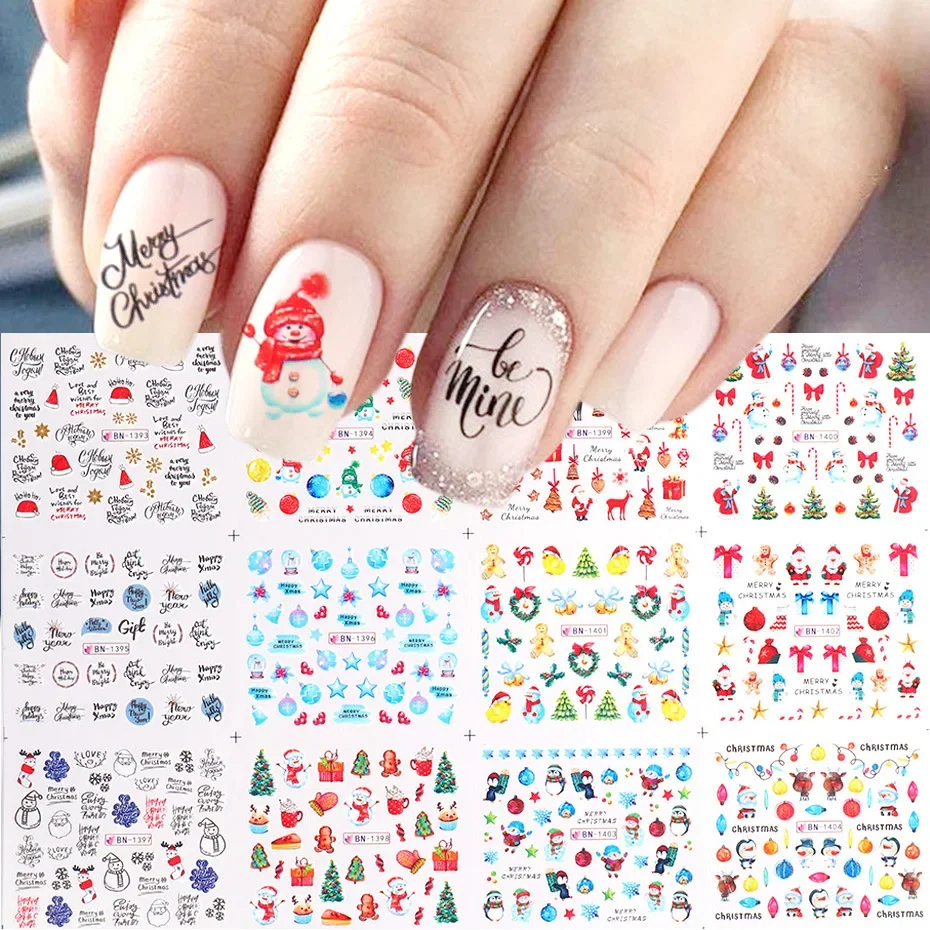 Christmas Nail Art Water Decals Snowflake Snowman Transfer Stickers Santa Claus Bell Tree Elk Xmas Slider Decals For Nails Decor