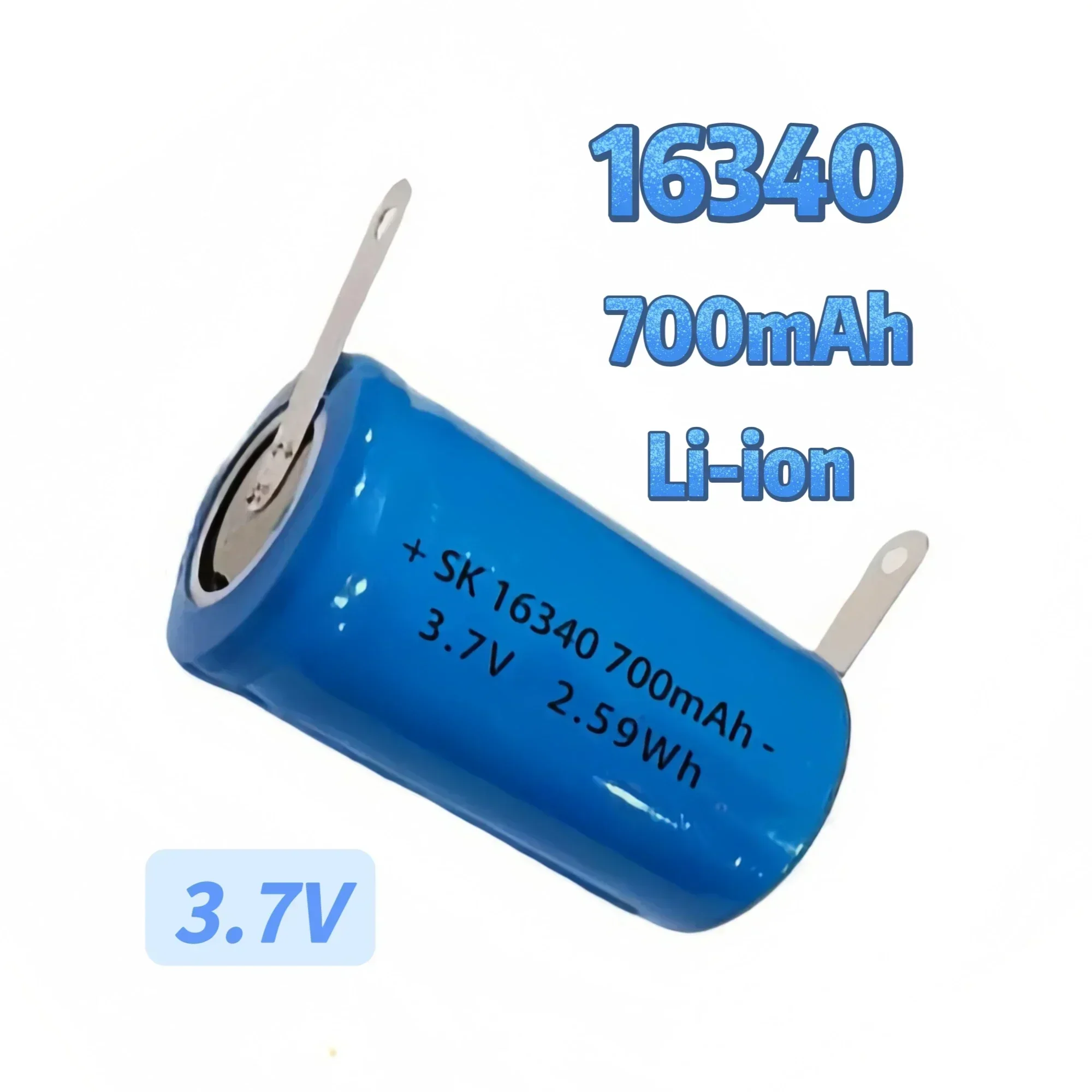 16340 แบตเตอรี่ 3.7V 700mAh CR123A แบตเตอรี่ลิเธียมแบบชาร์จไฟได้พร้อมแท็บบัดกรีสําหรับกล้อง SMOKE ALARM Doorbell Monitor Spy CAM
