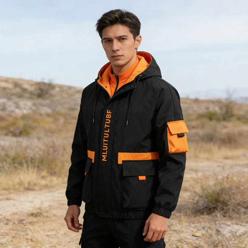

2026 New Men's Casual Hooded Jacket Loose Fit Hong Kong Style Workwear Coat Breathable Spring Autumn Top