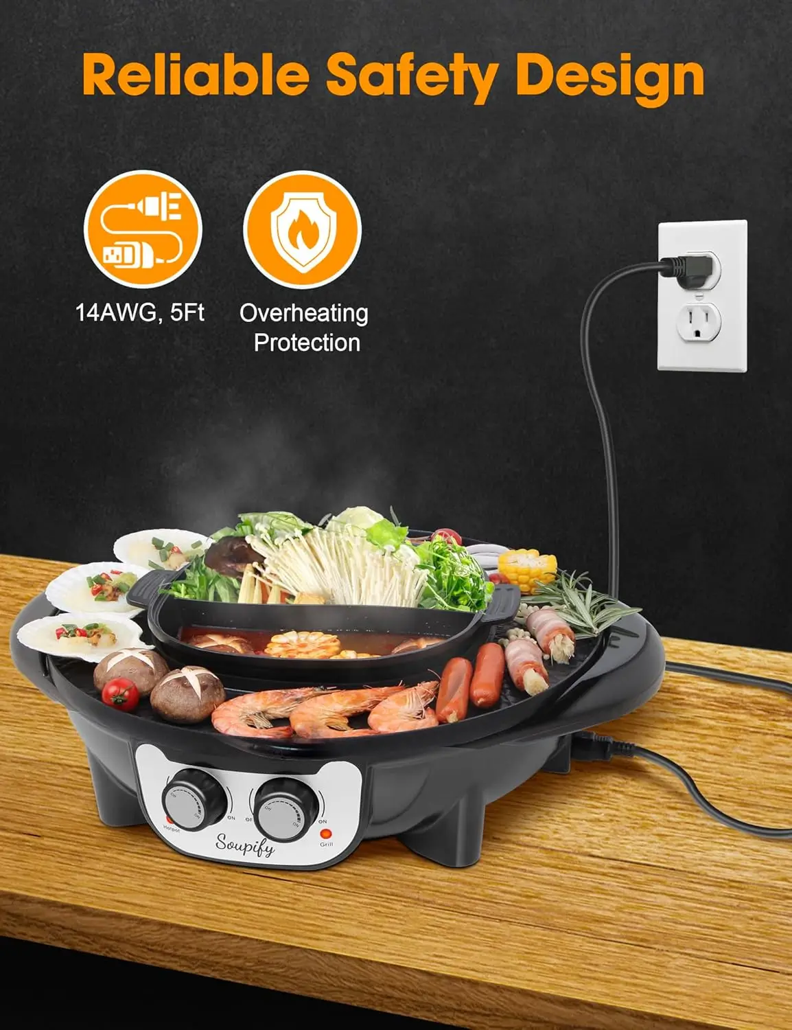 Soupify 2 In 1 Hete Pot Met Grill, Elektrische Koreaanse Bbq Grill Onafhankelijke Dubbele Temperatuurregeling & Anti-Aanbakpan Multifunctioneel