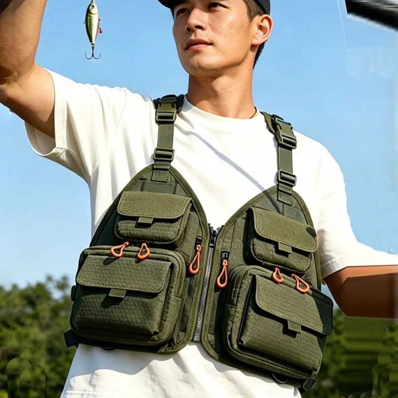 Tactical Camping Fishing Vest Pack Fly Fishing Chest for Women Men Outdoor Mesh Front Rig Adjustable Multifunction Pockets Bag view 2