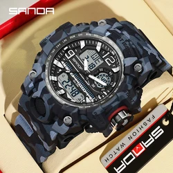 SANDA New Men Sports LED Digital Watches Dual Display Analog Quartz Wrist watch Waterproof Camouflage Military Army Timing Watch