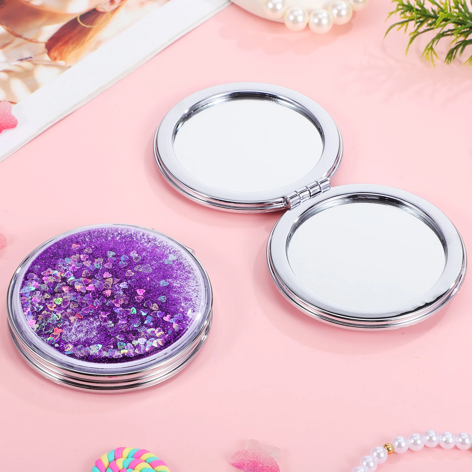 

2Pcs Portable Makeup Mirror Cute Folding Mini Compact Small Round Pocket Mirror Travel Magnification Compact Small