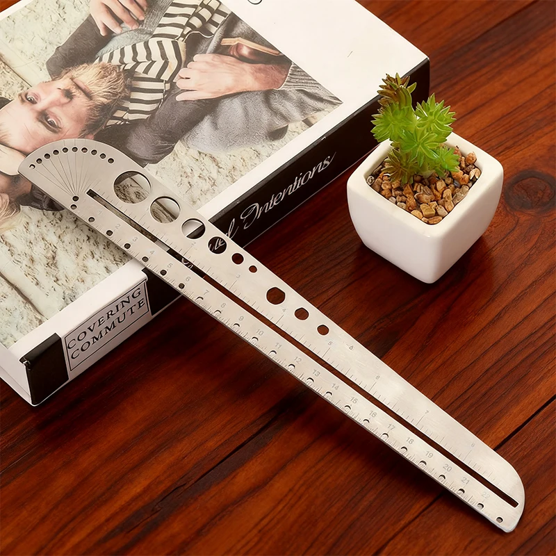 다기능 자 스테인리스 스틸 도구 스케일 자 사무실용 컴퍼스 각도기 육각형 EDC 야외 도구 DIY 측정 도구