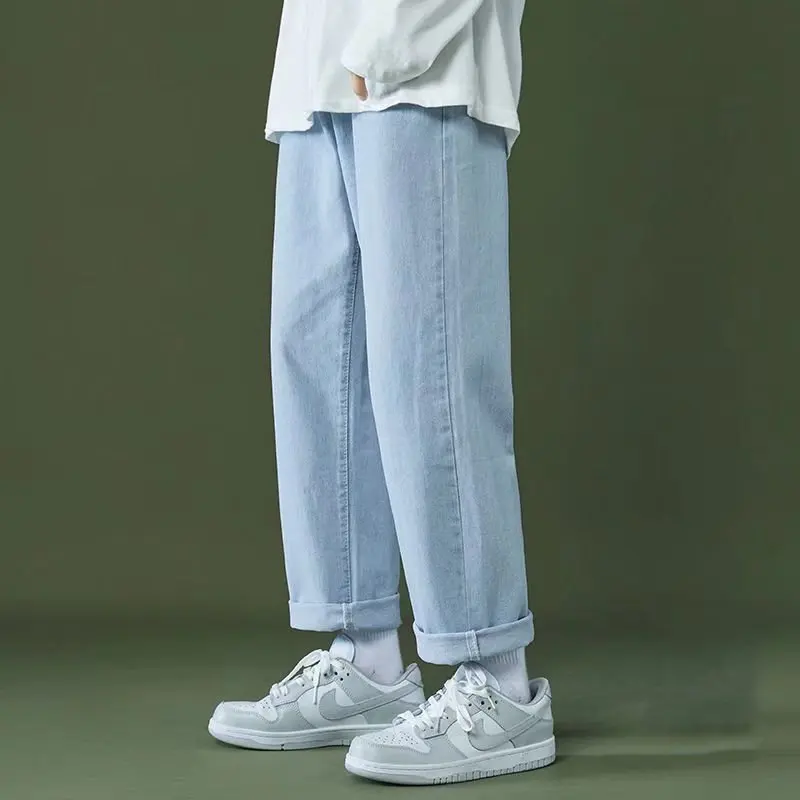 Autumn New Korean Loose Wide Leg Straight Leg Trousers Student Fashion Casual Long Pants Grey Men\'s Jeans