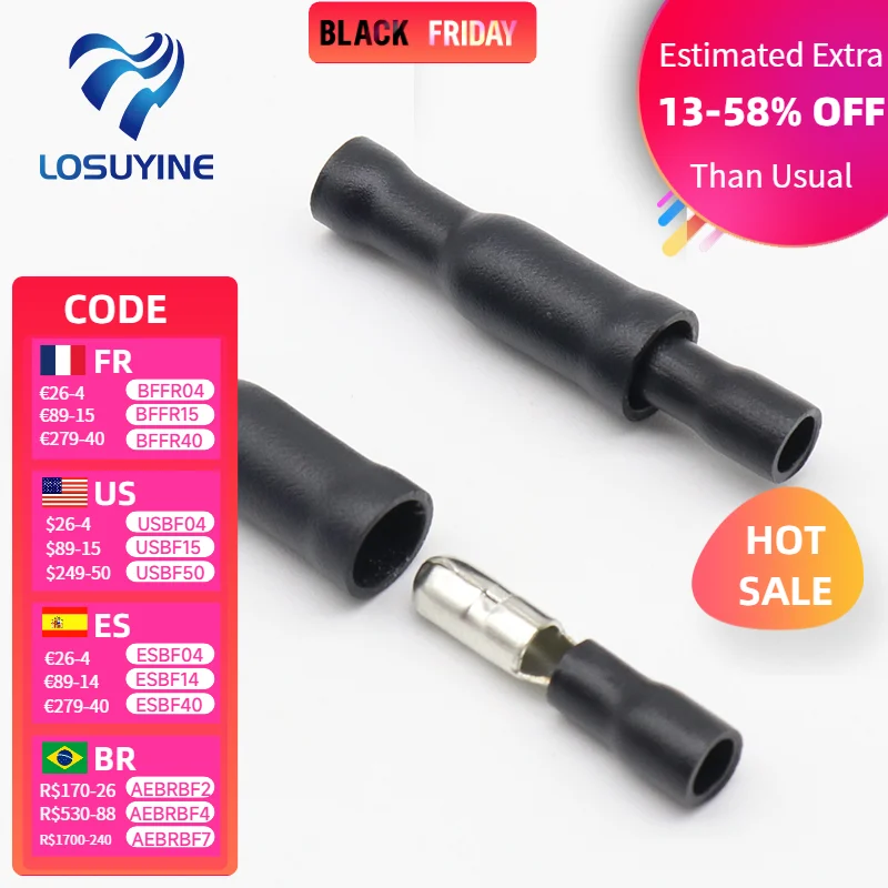 

Hot 50 X Black Male Female Bullet Connector Crimp Terminals Wiring