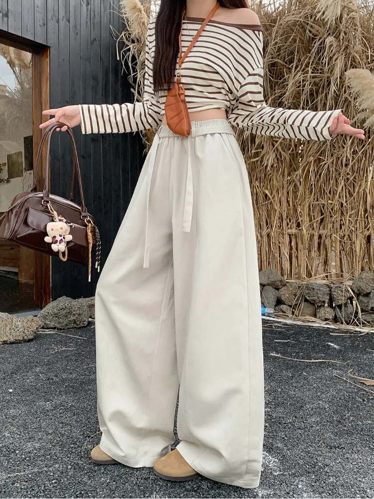 

High Waist Straight Leg Casual Pants plus Size Women's Loose Fitting Slimming Versatile Lazy Style Balloon Wide Leg Pants